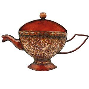 Large Metal Tin Hanging Tea Pot Cup Home Decor Coffee Center Kitchen Decor 17x10